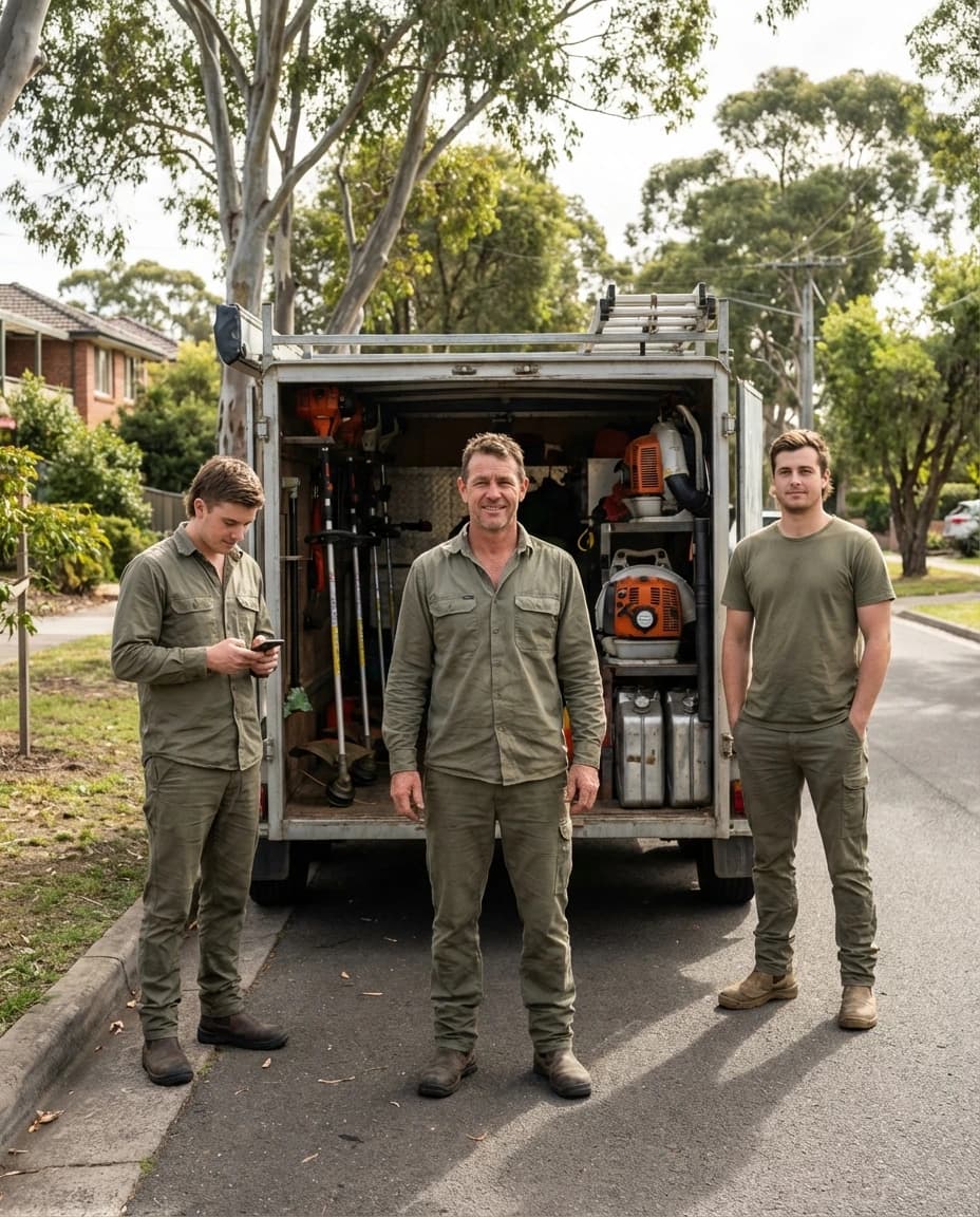 Small lawn care team working together